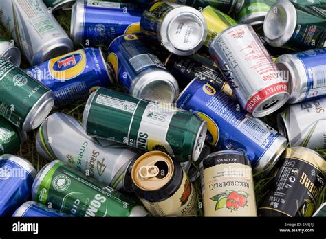 Empty beer and Larger cans in a pile Stock Photo - Alamy