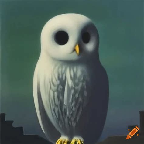 Surrealist white owl painting by rene magritte on Craiyon