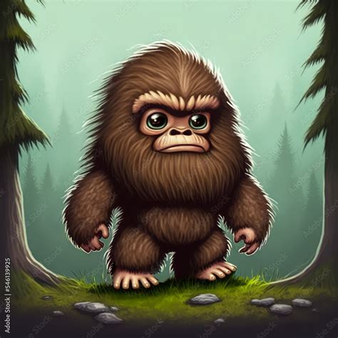 Ilustrace „Cute Adorable Chibi Bigfoot in Forest Cartoon | Created Using Midjourney and ...