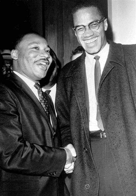 MLK and Malcolm X shaking hands. Look at their smiles! This was their ...