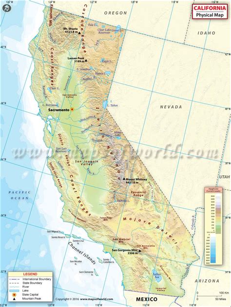 Physical Map of California