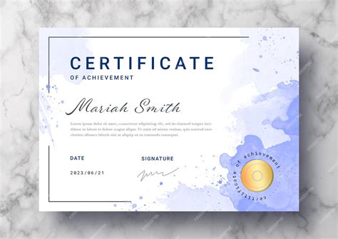 Free PSD | Beautiful certificate template with watercolor splashes