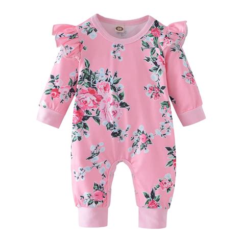 Autumn Fashion Newborn Toddler Baby Rompers Pink Ruffle Floral Jumpsuit ...