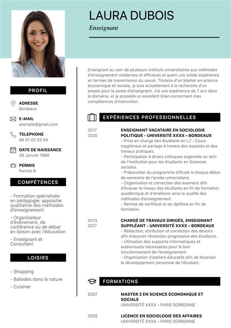 [Template]Modèle de CV d’enseignant/comment rédiger un bon CV - Le Cours Gratuit