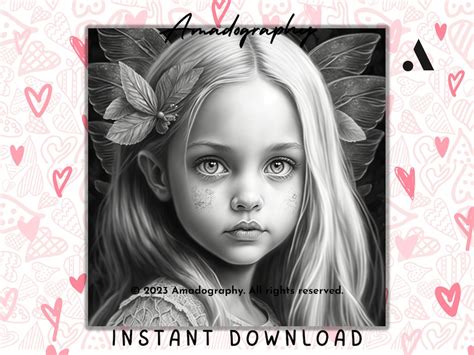 Cute Realistic Girl Art Coloring Page Printable Adult Coloring Pages Book Download Light Dark ...