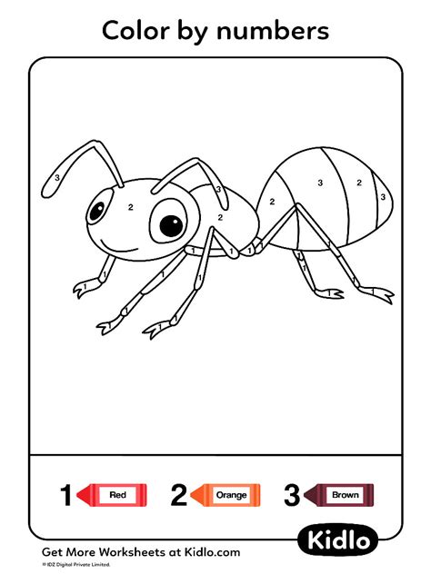 Color By Numbers - Insects Worksheet #03 - Kidlo.com