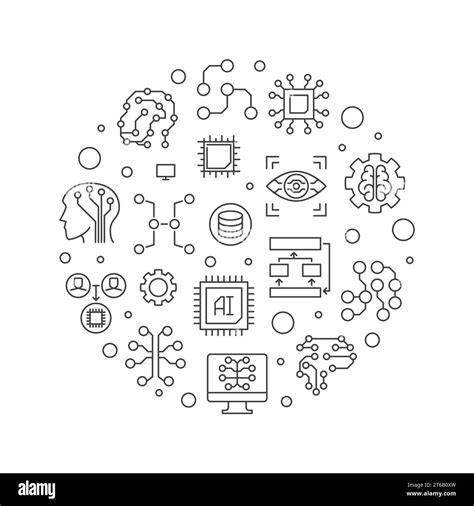 Artificial Intelligence Future Technology concept vector thin line circular illustration Stock ...