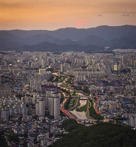 HD wallpaper: south korea, daegu, sunset, nightview, river, mountain, city | Wallpaper Flare