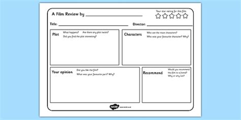 Writing a Review Template | Film Review | Primary Resource