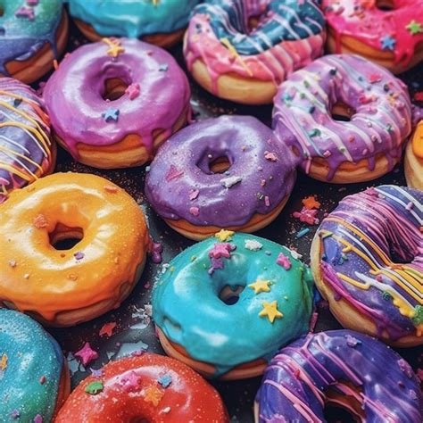 Premium Photo | A bunch of colorful donuts with sprinkles on them