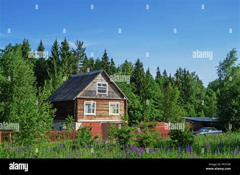 Village landscape - house near forest Stock Photo - Alamy