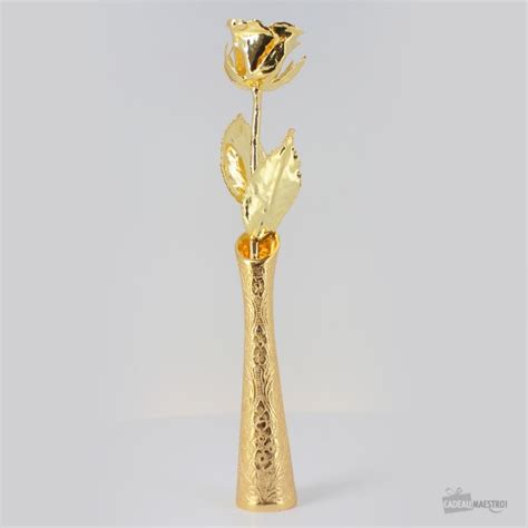 Gold Dipped Real Rose 11.5″ with Gold Plated Brass Vase in Black Velvet Box