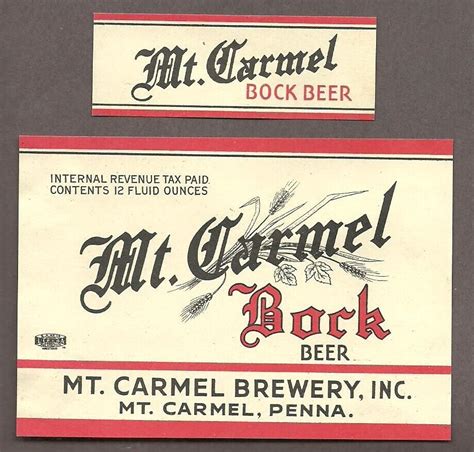 Mt. Carmel Bock Beer Label IRTP Mt. Carmel Brewery Mt. Carmel PA w ...