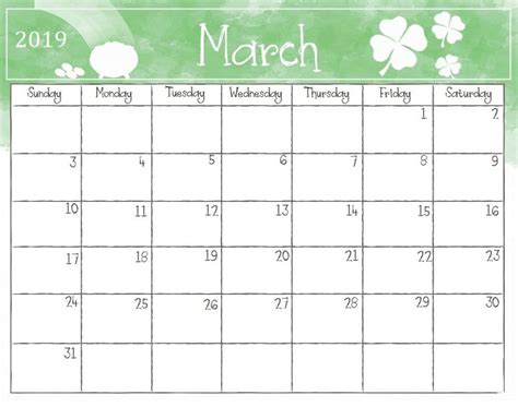 March 2019 Calendar Printable Template in PDF Word Excel