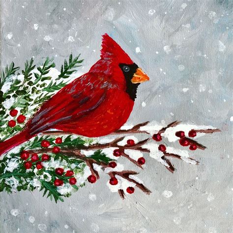 Winter Cardinal Painting On Canvas | Etsy