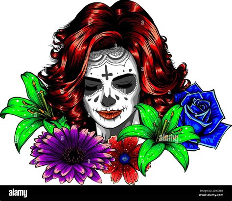 Human skull and flower wreath. Los muertos. Vector illustration Stock Vector Image & Art - Alamy