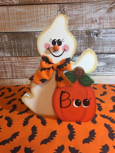 Halloween decor. BOO Cute wood ghost with pumpkin. Fun | Etsy