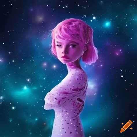 Pastel colored girl in a starfield space on Craiyon