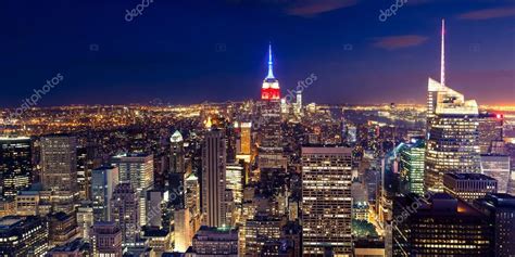 Aerial night view of Manhattan skyline - New York - USA — Stock Photo ...