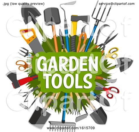 Clipart of a Circle of Garden Tools with Text - Royalty Free Vector ...