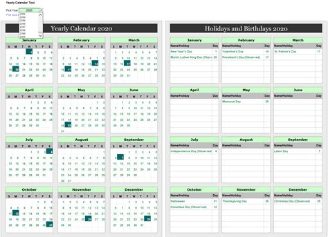 Dynamic yearly calendar - Vintage app for Excel - Excel Effects