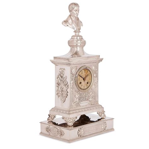 Antique Solid Silver Inscribed Mantel Clock For Sale at 1stDibs | silver mantel clock