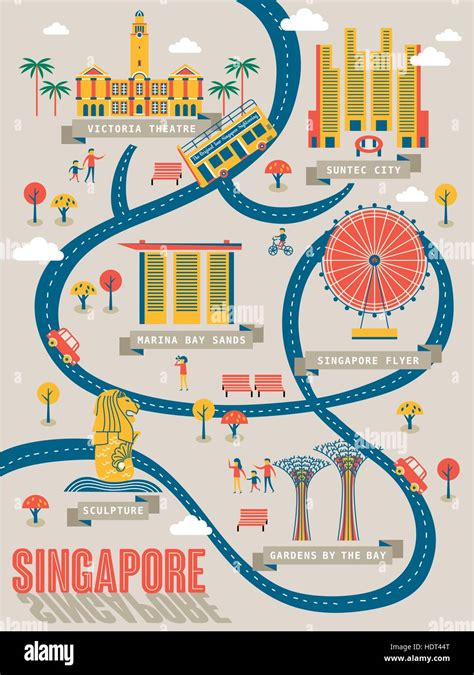 Singapore travel map with lovely attractions in flat design Stock Vector Image & Art - Alamy