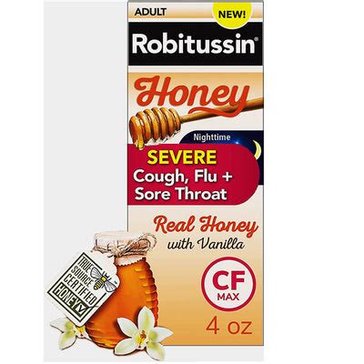 Robitussin Honey Severe Cough, Flu & Sore Throat Nighttime CF Max 4 oz | Mountainside Medical ...