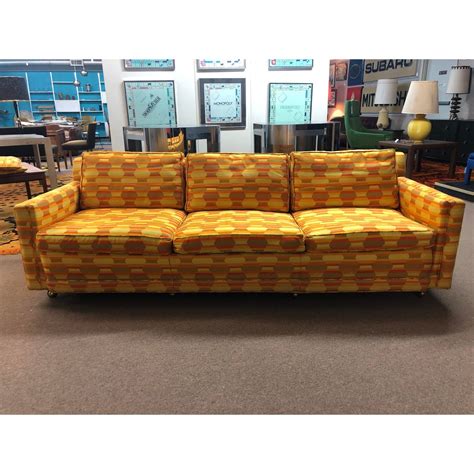 1970s Gold + Orange Optic Pattern 3-Seat Sofa by Marge Carson | Chairish Retro Couch, Vintage ...