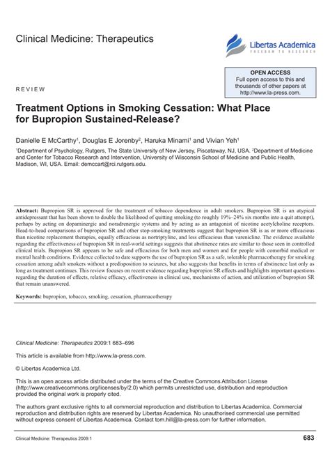 (PDF) Treatment Options in Smoking Cessation: What Place for Bupropion Sustained-Release?