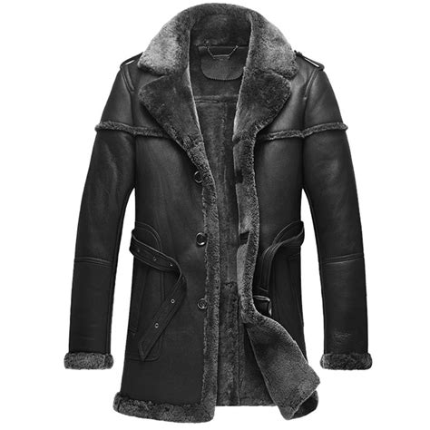 Black Sheepskin Shearling Coats for Men CW878578