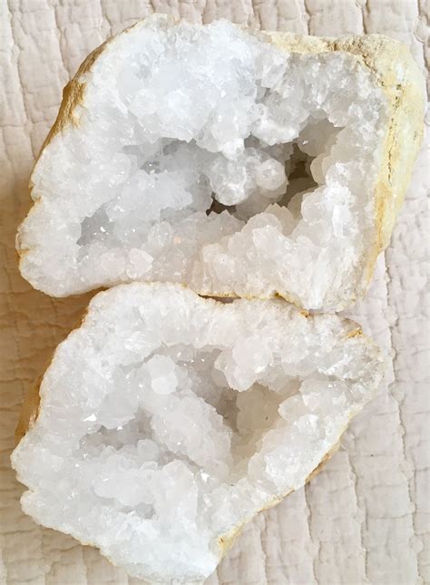 Large White Geode Pair Rocks Quartz Crystals