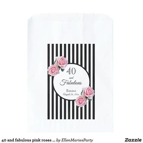 40 and fabulous pink florals black stripes name favor bag | Zazzle | 40 and fabulous, 40th ...