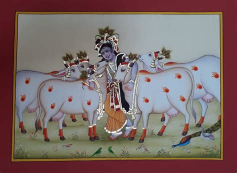 Lord Krishna And His Cows Rajasthani Miniature Painting (16 X 12) | lupon.gov.ph