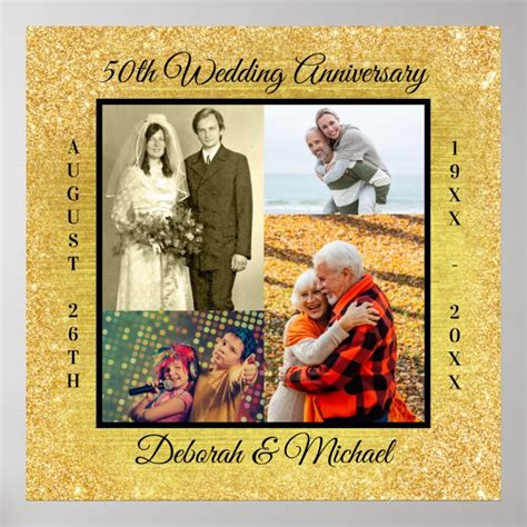 50th Wedding Anniversary Photo Collage Gold Poster | Zazzle.com