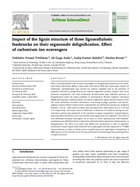 (PDF) Impact of the lignin structure of three lignocellulosic ...