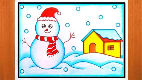 How to Draw Winter Season Scenery | Easy Winter Drawing Step by Step | How to Draw Snowfall ...