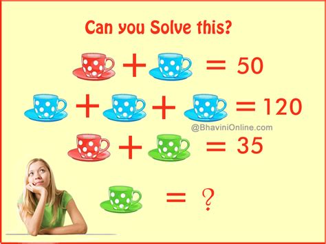 Fun Math Riddle: Find the Value of Green Cup | BhaviniOnline.com