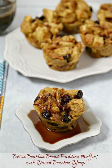 Bacon Bourbon Bread Pudding Muffins With Spiced Bourbon Syrup #BaconMonth - Cooking in Stilettos