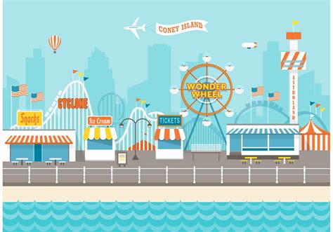 Coney Island Cityscape Vector - Download Free Vector Art, Stock Graphics & Images