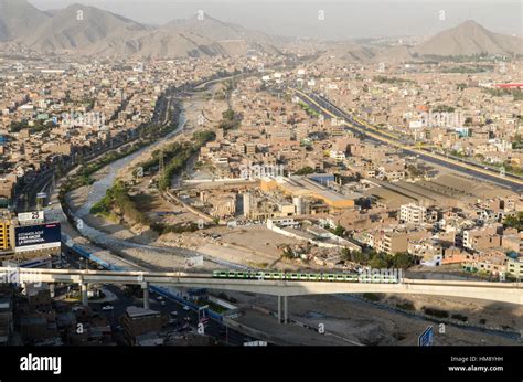 View of San Juan de Lurigancho, the most populated district in Lima and in Latin America. At the ...