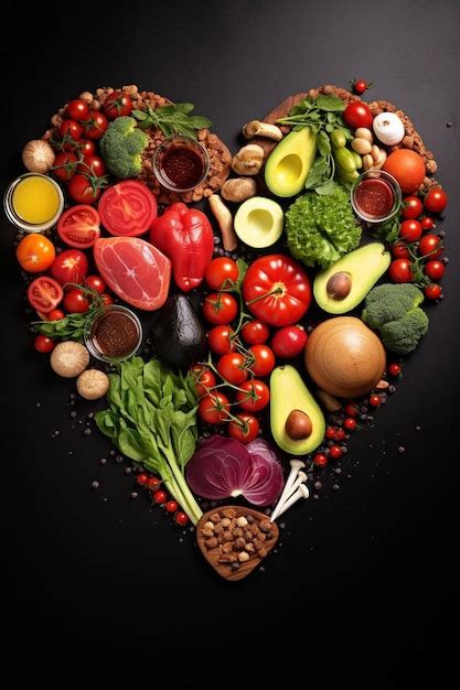 Premium AI Image | a heart shaped arrangement of fruits and vegetables