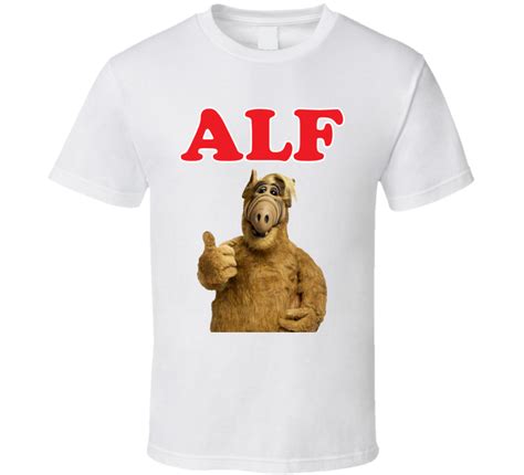 a white t - shirt with the words alf on it