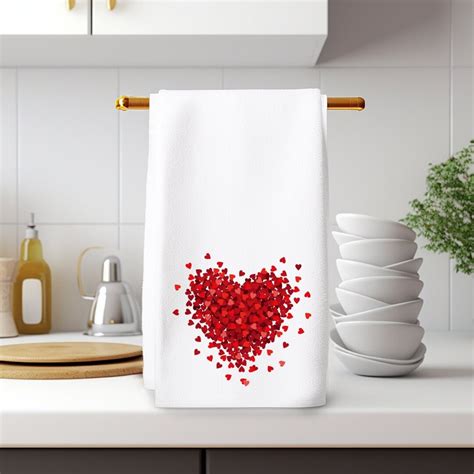 Red Heart Hand Towel, Red Bath Decor, Elegant Guest Bath Towel, Red Kitchen Decor, Heart Kitchen ...