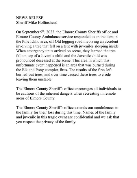 We will have an update to... - Elmore County Sheriff Idaho