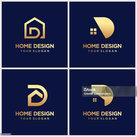 Minimalist Golden Letter D Logo Design With Home Element Stock ...