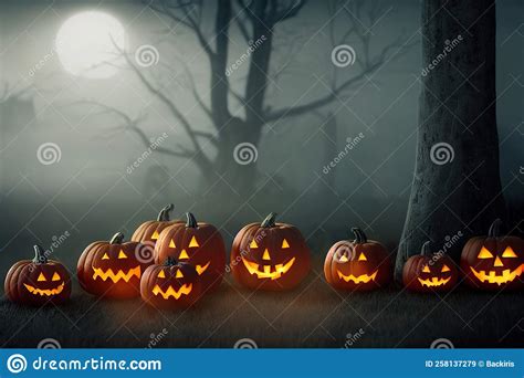 Spooky Halloween Night in the Dark Forest Stock Illustration - Illustration of decoration ...