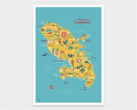 Map of Martinique Illustrated - Etsy UK