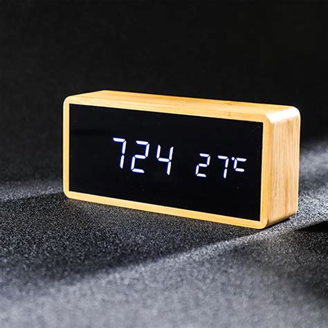 Wooden Alarm Clock Temperature Electronic Watch Digital LED Desk Clock ...