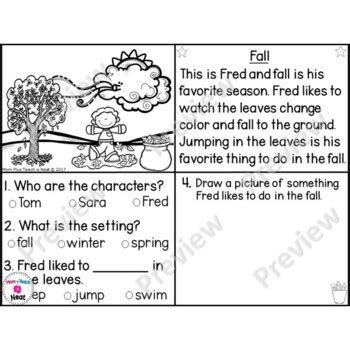 Kindergarten Story Element Worksheets-Set 4 (Seasons) by Mom Plus Teach is Neat